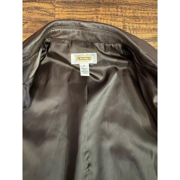 Talbots Vintage Womens Leather Blazer Jacket Lined Chocolate Brown Sz:12 - Picture 4 of 7